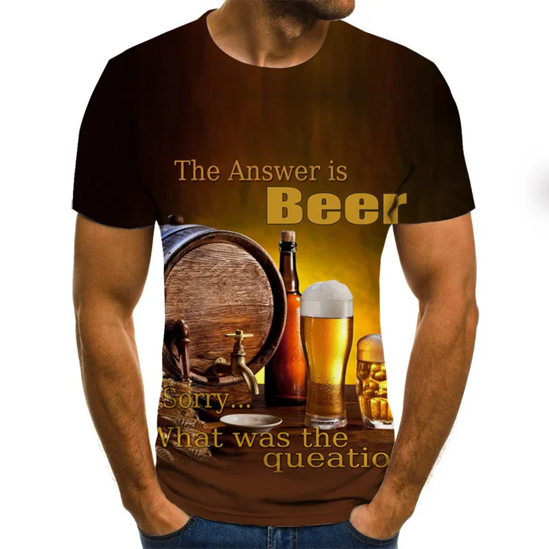 Beer 3D Printed T Shirt Men Funny Novelty T-shirt O-neck Short Sleeve Tops 2023 Summer Unisex Fashion Street Outfit Clothing