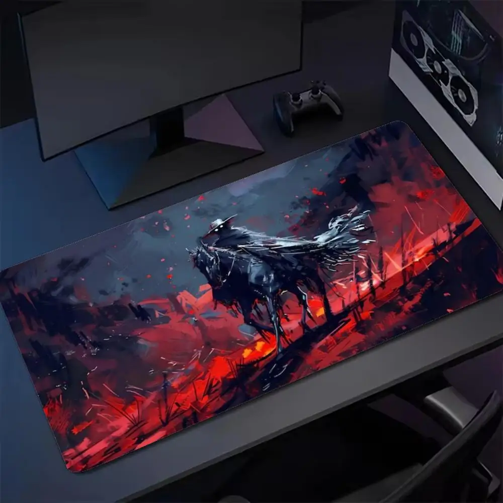 Large XXL Dark Skeleton Cowboy Mouse Pad Overlock Edge Gaming Desk Mat Non-Slip Rubber Keyboard Mat Western Art PC Gamer Office