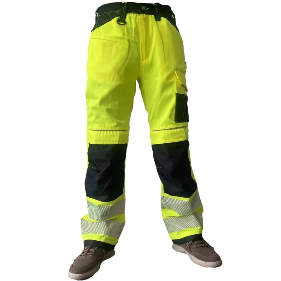 Pantalon Cargo en Coton à Rayures pour Homme, Vêtement de Travail de Construction, Multi-Poches, Sécurité FjSafety