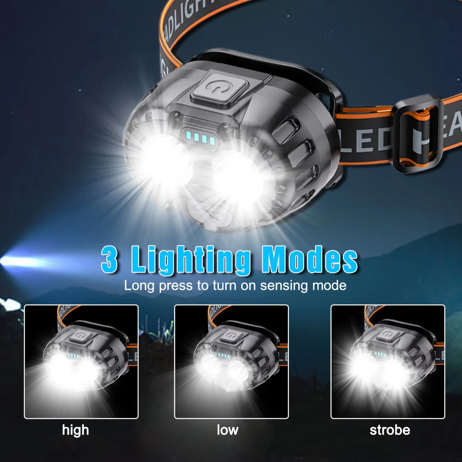 Powerful LED Induction Headlamp IPX4 Waterproof Emergency Head Flashlight 250LM XPE Lantern for Outdoor Fishing Camping Hiking