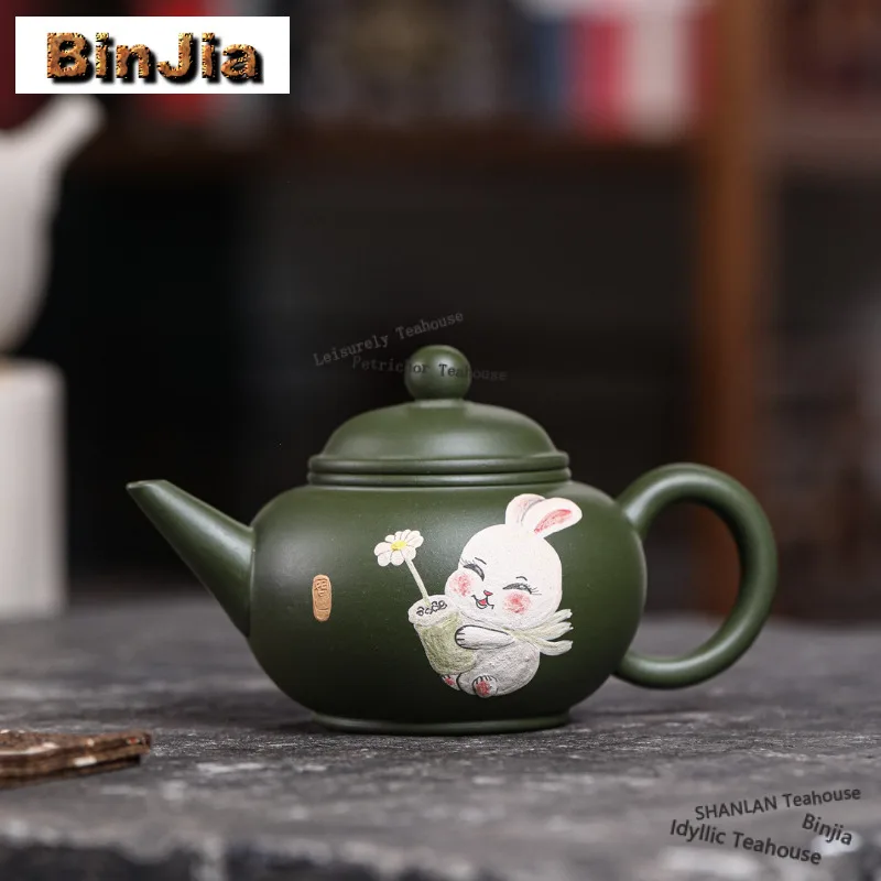 

250 мл Древние Исин Фиолетовые Глиняные Чайники Ручной Работы Уровень Нефритовый Кролик Горшок Сырой Руд Зеленая Грязь Чайник Чайный Набор Цзыша Коллекция Ремесло