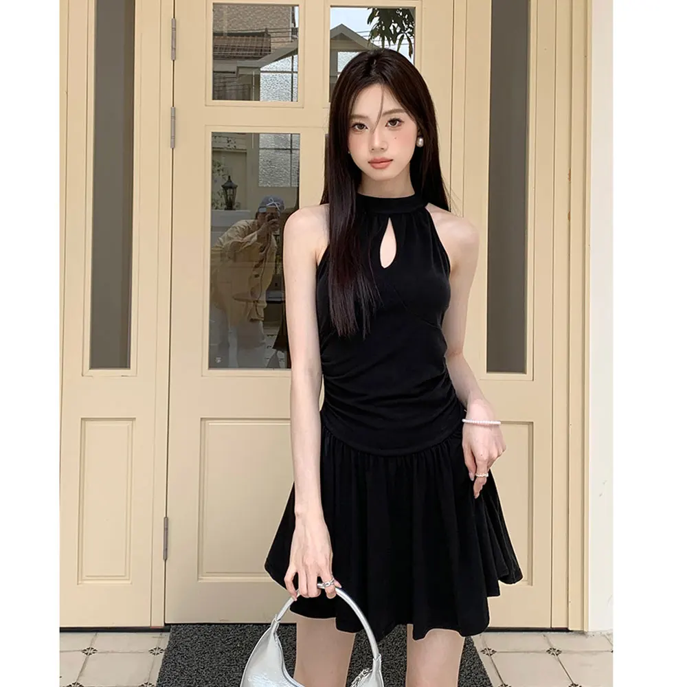 

Летнее элегантное женское платье, черное платье, сексуальное мини-платье без рукавов, женское цельное офисное облегающее однотонное платье в Корейском стиле