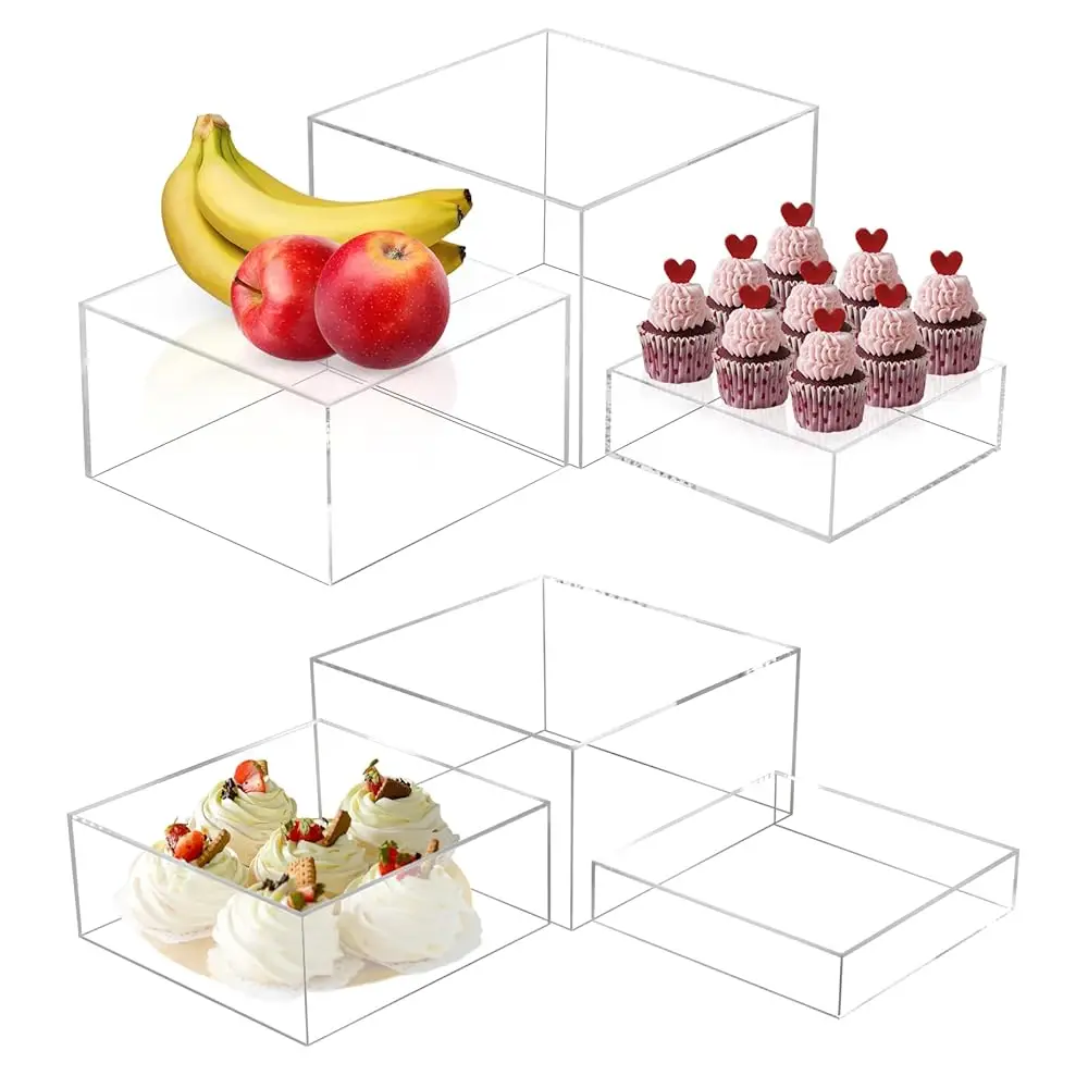 

6 Pa Acrylic Display Boxes Cube Riser, Food Display Stands For Party Buffet Risers Clear Cake Stand Acrylic Square Food Display