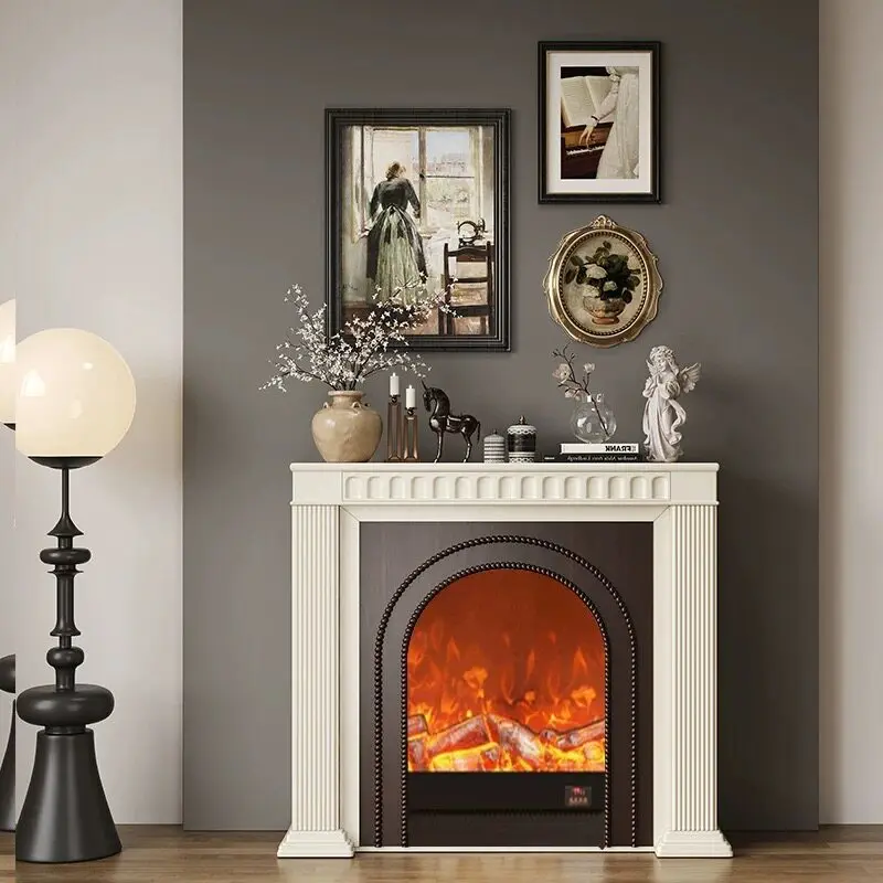 

French arch solid wood fireplace decoration cabinet living room sideboard entrance storage simulated fire fireplace cabinet can