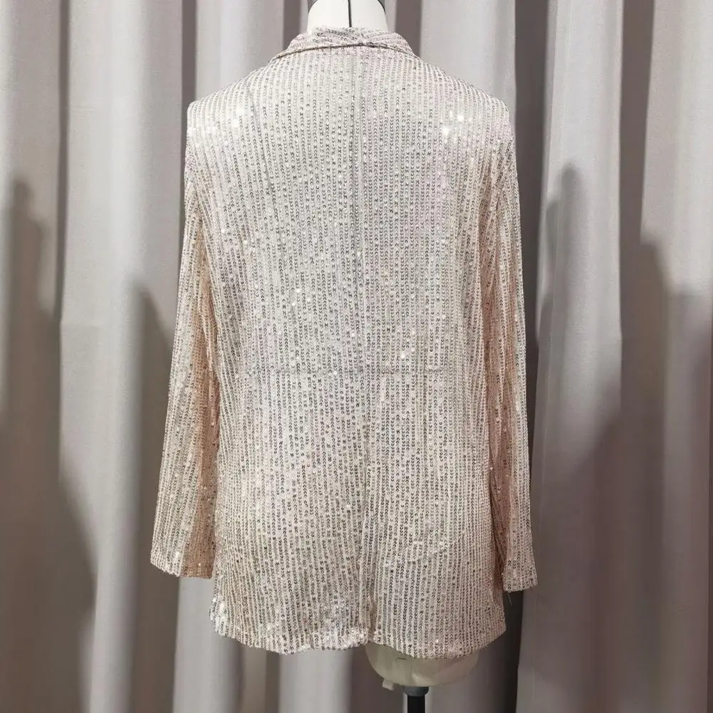Gold Silver Glitter Jackets Women Fashion Stand Collar Slim Coats Elegant Office Ladies Sequin Party Coats Retro Outwear Parties