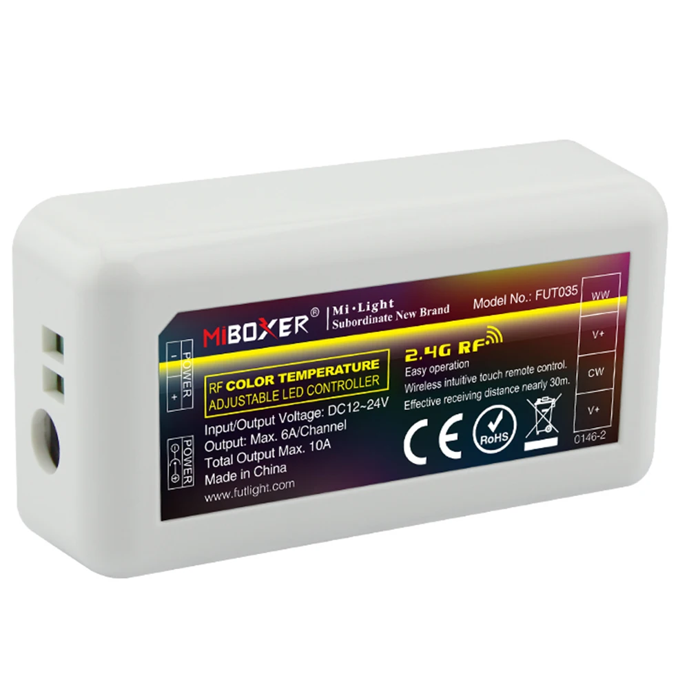 MiBoxer Color Temperature Adjust CCT LED Strip Controller 4Zone 2.4G RF Wireless Remote / APP WiFi / Alexa Google Voice Control