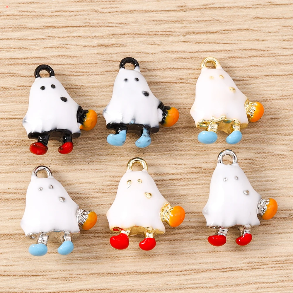 Tusember 5 Stück Halloween-Geister-Anhänger, niedliche Geister-Anhänger, baumelnde Charm-Perlen, passend für Original-Armbänder aus 925er Sterlingsilber, DIY-Schmuck – Detail 10