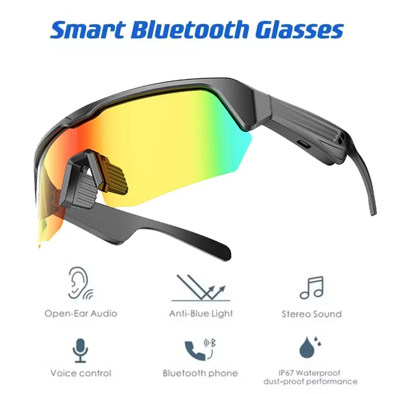 Top Bluetooth Smart Glasses Men and Women Headphones Music Wireless Sunglasses Anti-Blue Light Suitable for Game Driving Travel