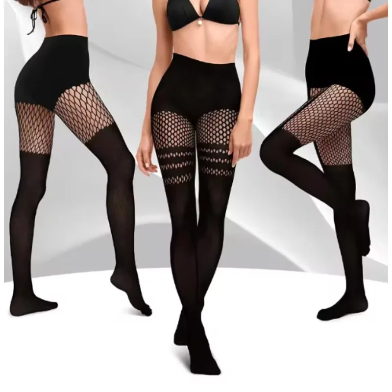 1/2/3 Paar Damen Kunstleder-Overknee-Netzstrümpfe, Halloween-Kostüm-Strumpfhose, Gothic Gestreifte Strapsstrümpfe