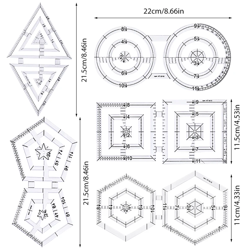 MIUSIE Acrylic Patchwork Ruler and Template Inches Quilting Tools and Accessories Patchwork Craft Tool for DIY Sewing Measure