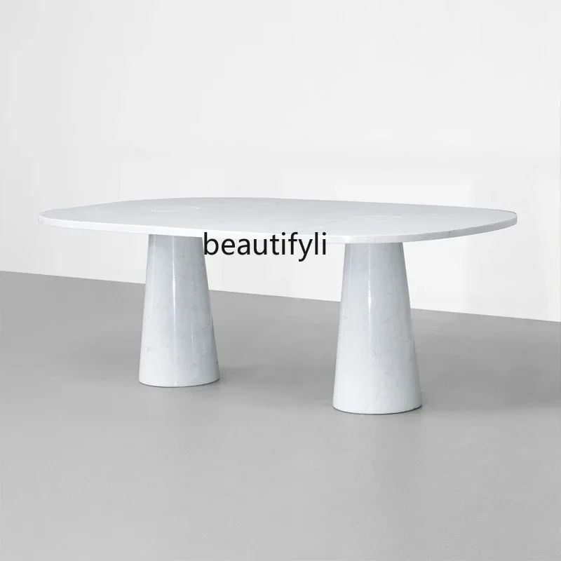 

Nordic natural marble dining table, modern minimalist light luxury model room rectangular 8-person dining table