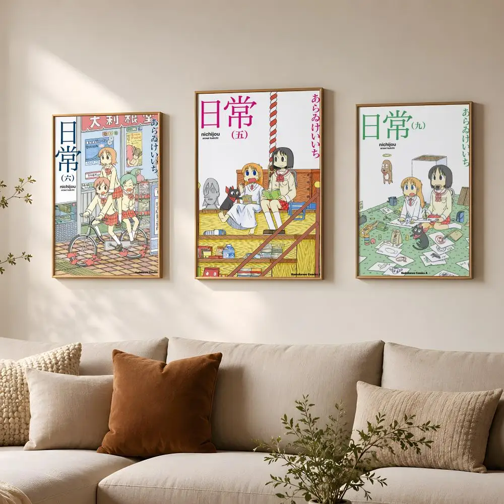 Anime M-My Ordinary Life Nichijou-o Poster Vintage Self Adhesive PP Wall Art for Living Room Bar Bedroom Home Decor Gift