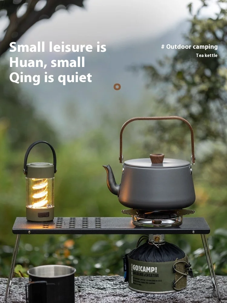 

Outdoor Aluminum Alloy Kettle 1.1L Wooden handle Compact Quick-Heat & Anti-scalding Portable Ultra-Light Travel Cookware