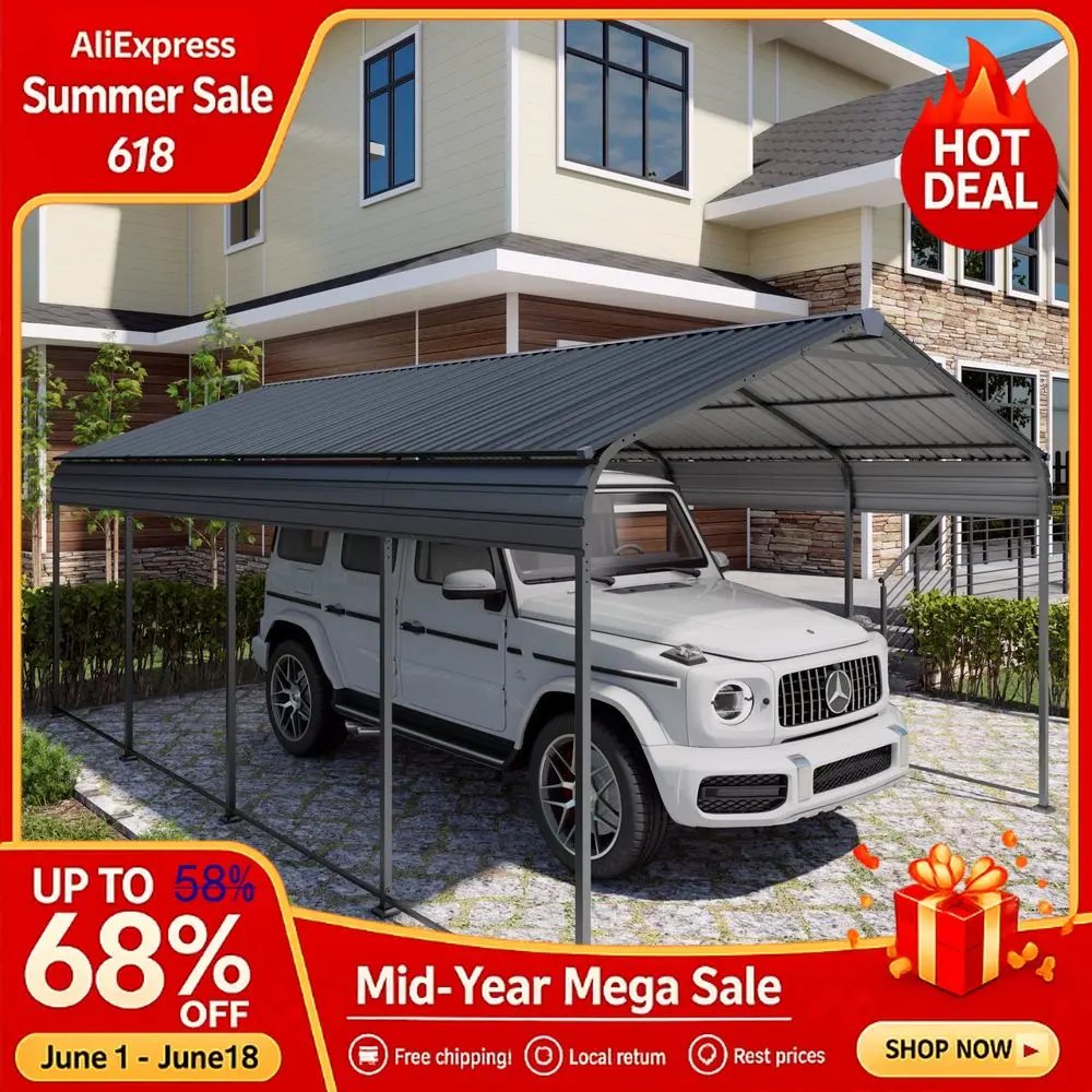 12x20x8.7FT Carport with Galvanized Steel Roof, Heavy Duty Metal Carport Canopy, Car Shelter Garage for Pickup, Boat, Car Custom