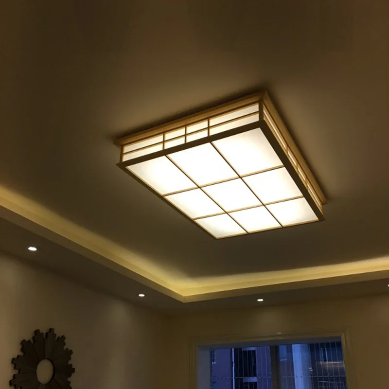 LED Wood Ceiling Lamp - Acrylic Panel Japan Wooden Light for Hotel Home Dinning Bedroom Restaurant - Ceiling Lighting