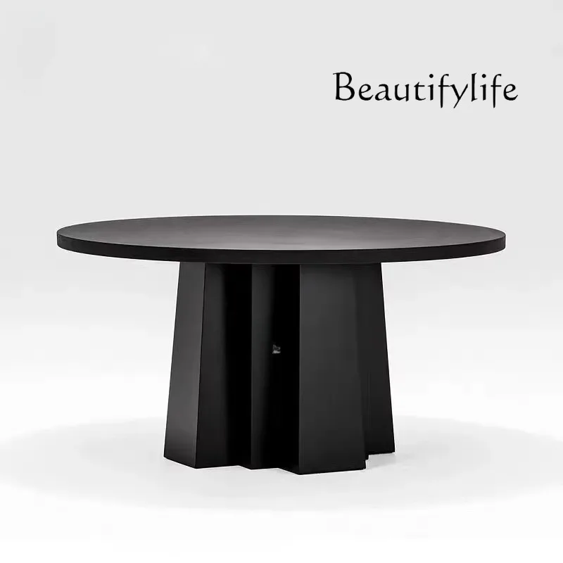 

Nordic minimalist round dining table solid wood round table hotel restaurant home hotel black dining table