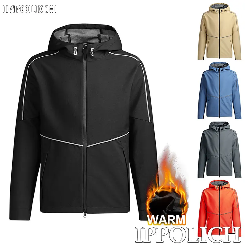 

Men‘s Hiking Jacket Winter Warm Fleece Coats Reflective Waterproof Outdoor Men Windbreaker Windproof Camping Hooded Women Coat