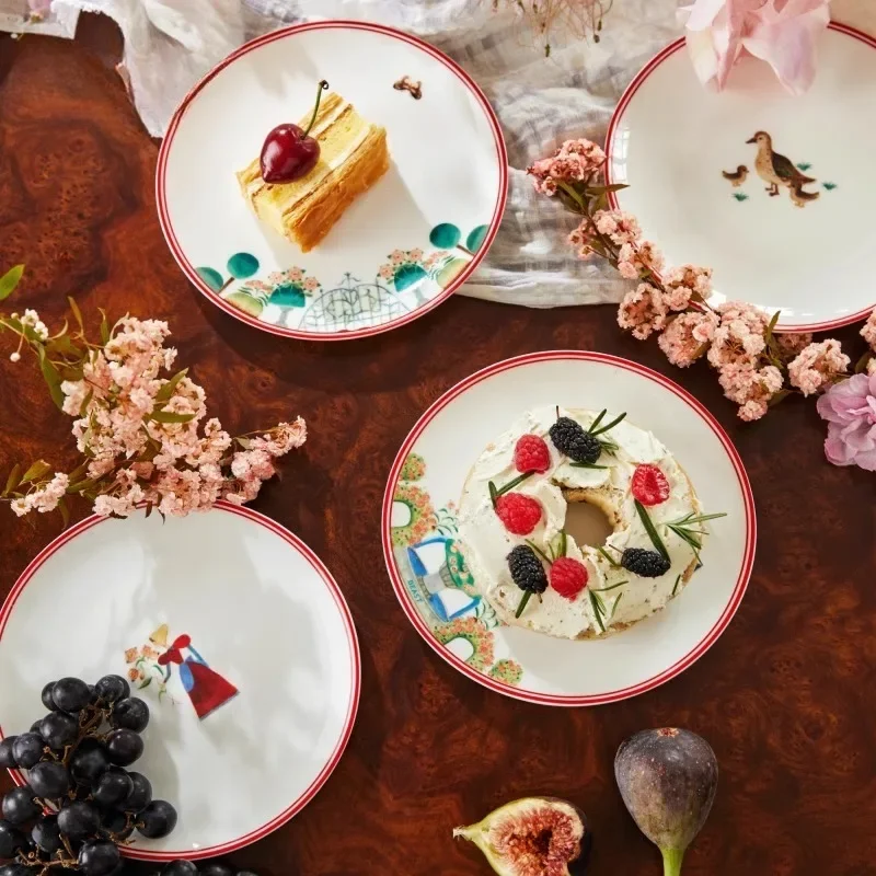 Flower bone china tableware plate 4-piece set gift box female wedding birthday