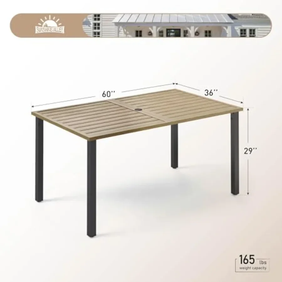 Patio Dining Table for 6, Brown Metal Table with Umbrella Hole, Weather-Resistant Finish, Rust-Proof Steel Construction