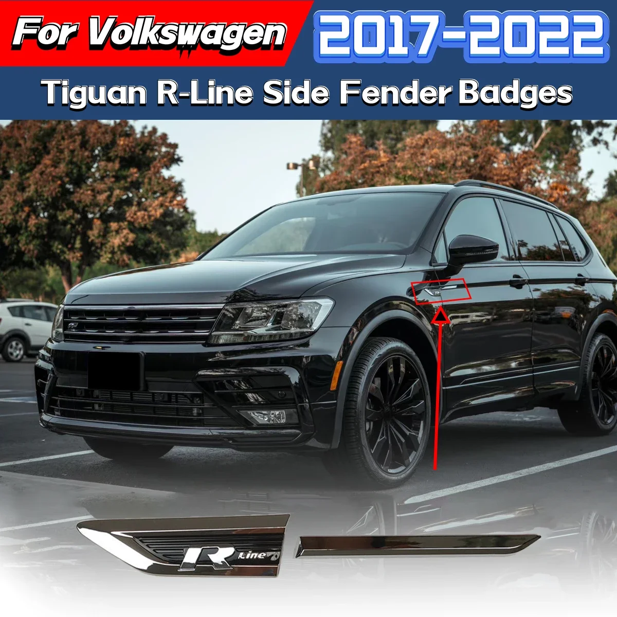 Dla Volkswagen Tiguan R-Line 2017 2018 2019 2020 2021 2022 4 szt. Boczne błotniki Odznaka Błotnik Drzwi Etykieta Dekoracyjna Naklejka Samochodowa