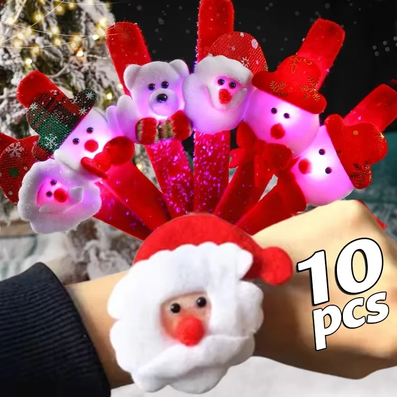 Charms Christmas LED Light Up Slap Bracelets Santa Reindeer Flashing Wristbands for Party Favors Xmas Glowing Snap Ring for Kids