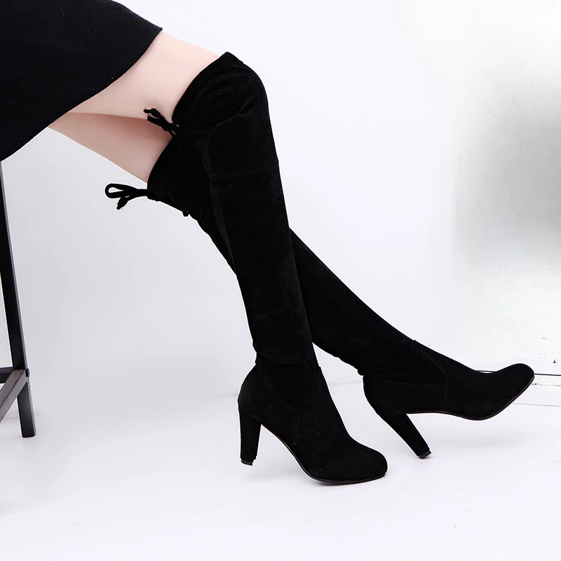 Women Boots Fashion High Heels Stretch Slim Over The Knee High Long Boots Winter Female Thigh High Boots Shoes