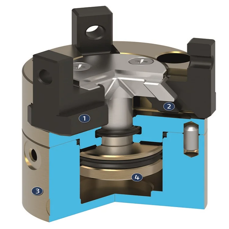 MPZ pinça centrica pequena de 3 dedos com mandíbulas de base guiadas em ranhuras em T para pinça SCHUNK trabalho com braço de robô KUKA KR60-3