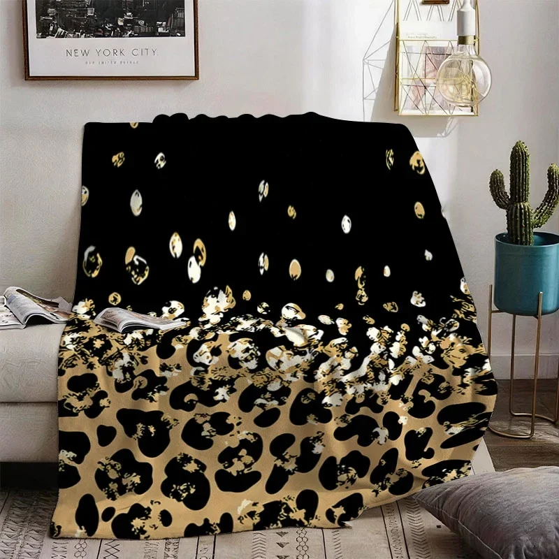Luxury Leopard Print Throw Blanket for Sofa Couch Home Decor Plush Cozy Black Gold Pattern Fuzzy Throw Winter Accessories Gift