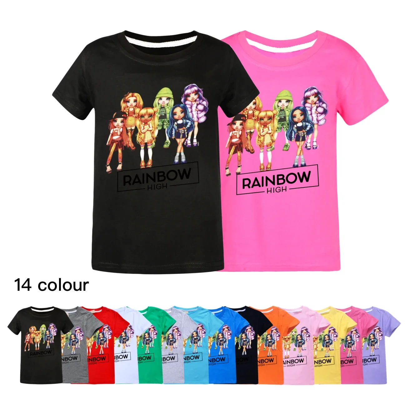 

New Summer Kids Clothes Rainbow High Fashion T-shirt for Boys Casual Tees for Girl Tops Teenage Toddler Girls Pullover 2-16Y