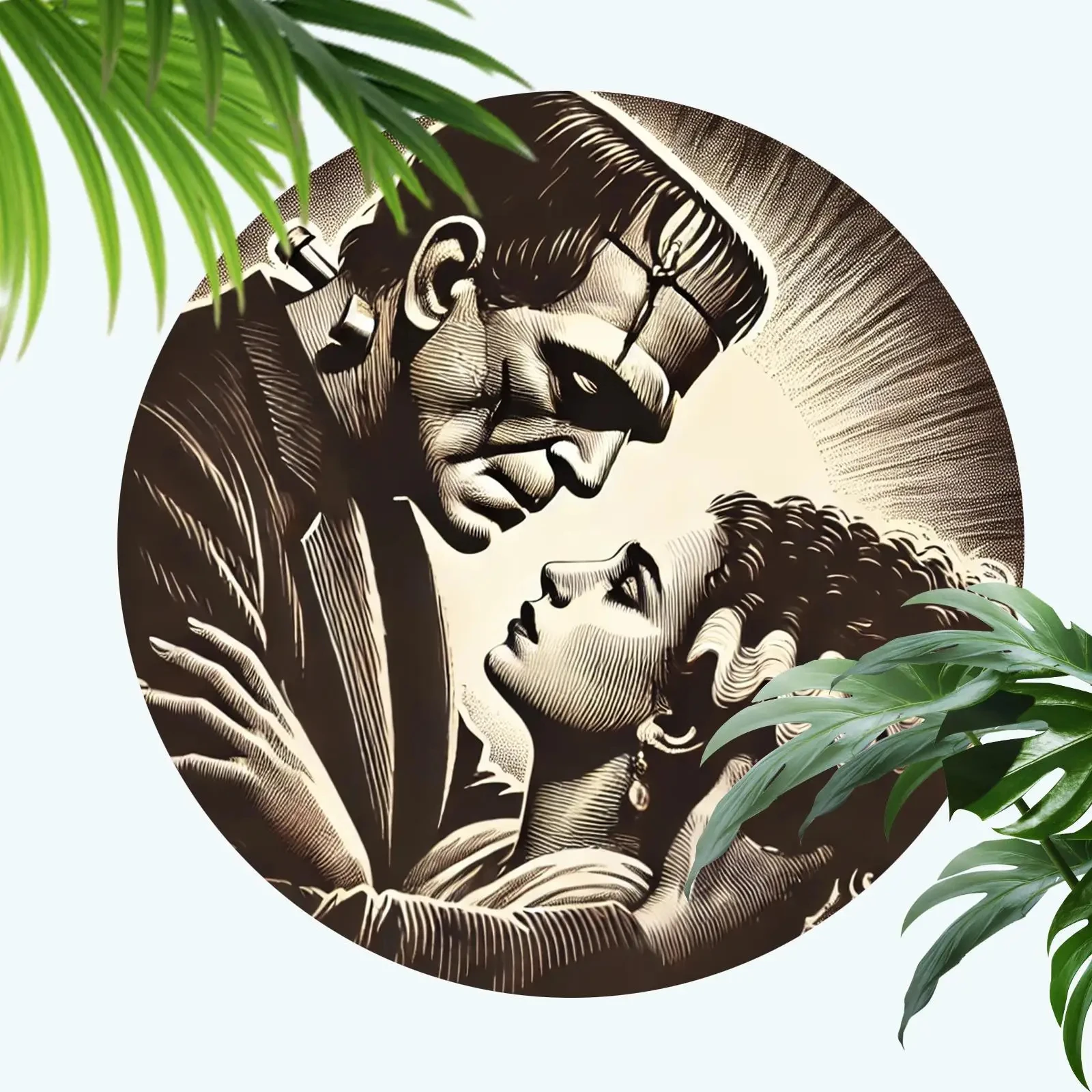 1 Piece of Frankenstein-Style Aluminum Wall Art, 7.8inch Round Engraved Metal Plaques, Durable Foil Etched Decoration, Unique Hanging Design