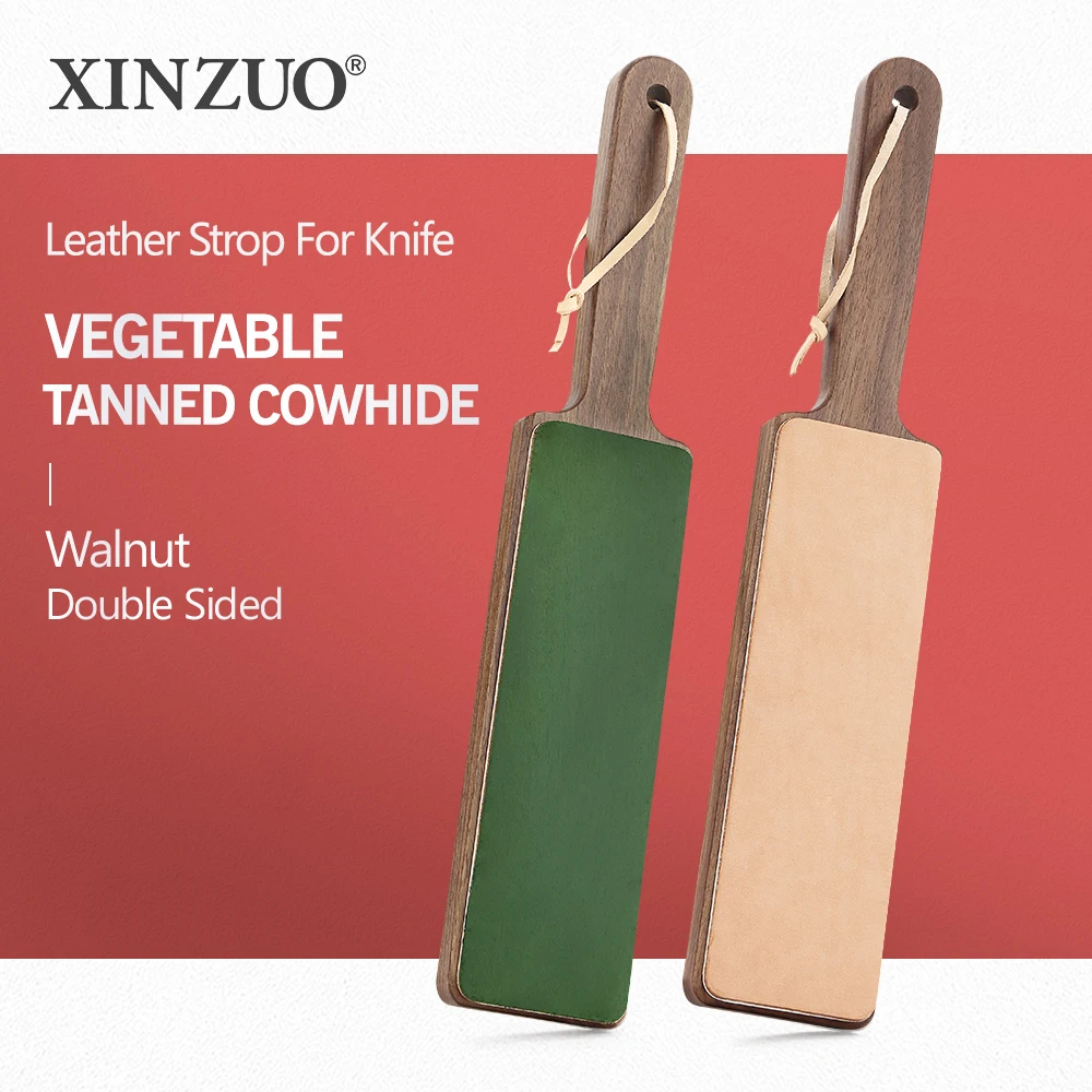 

XINZUO 1PC Wooden Double Sided Leather Strop For Knife High Quality Vegetable Tanned Cowhide Green Face+Leather Face