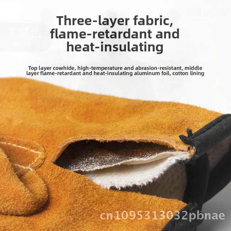 

Трансграничные огнестойкие теплоизоляционные перчатки из воловьей кожи для кемпинга, устойчивые к высоким температурам, противоожоговые, износостойкие для
