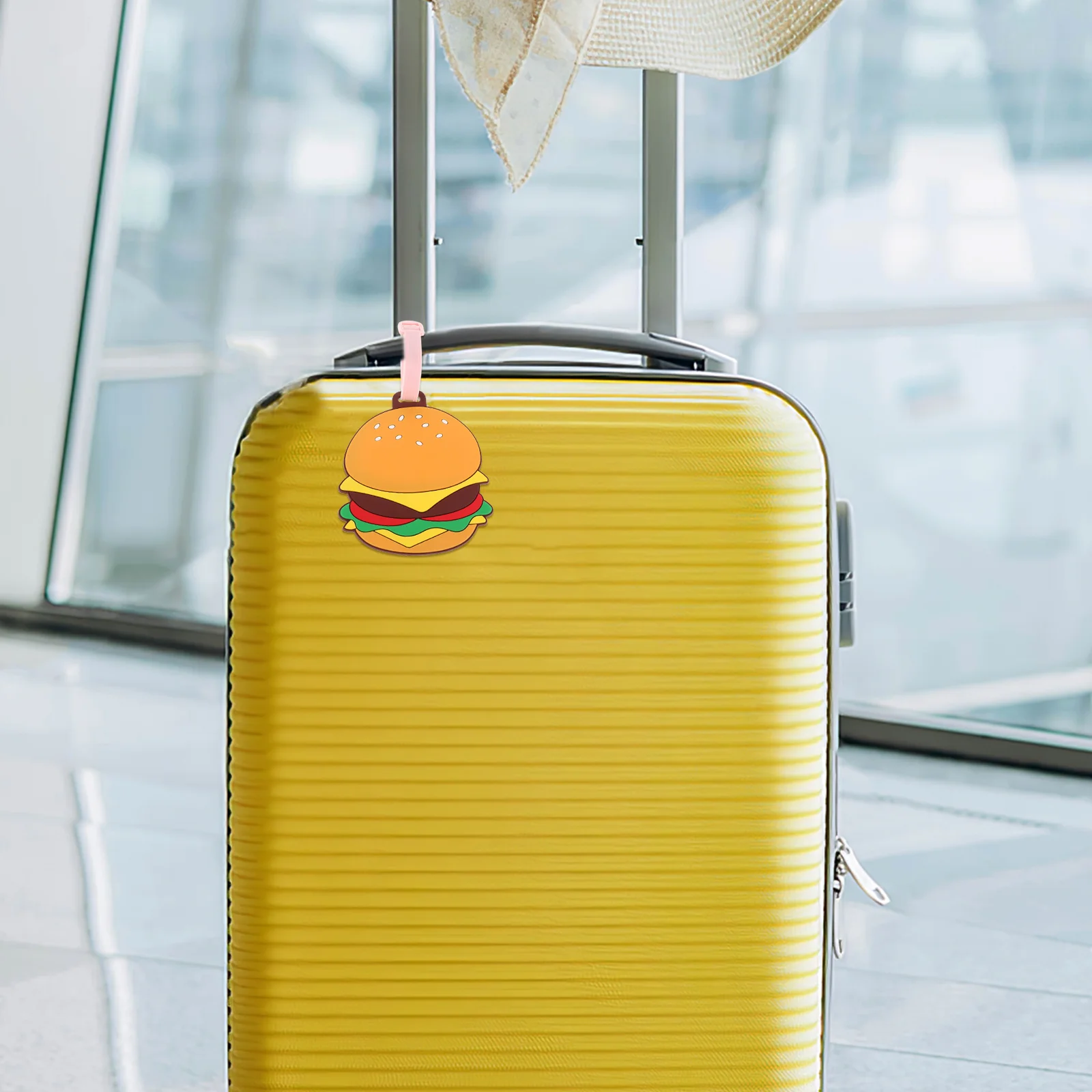 Cute Cartoon Hamburger Luggage Tag for Travel PVC Suitcase Bag Label Kids Backpack Accessory Plastic Travel Essential