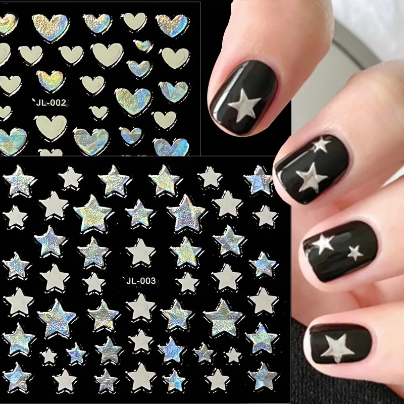 Laser Star Nail Stickers 30PC/Set 3D Butterfly/Flower/Heart/Leaves Nail Art Decals Holographic Self-Adhesive Manicure Decoration