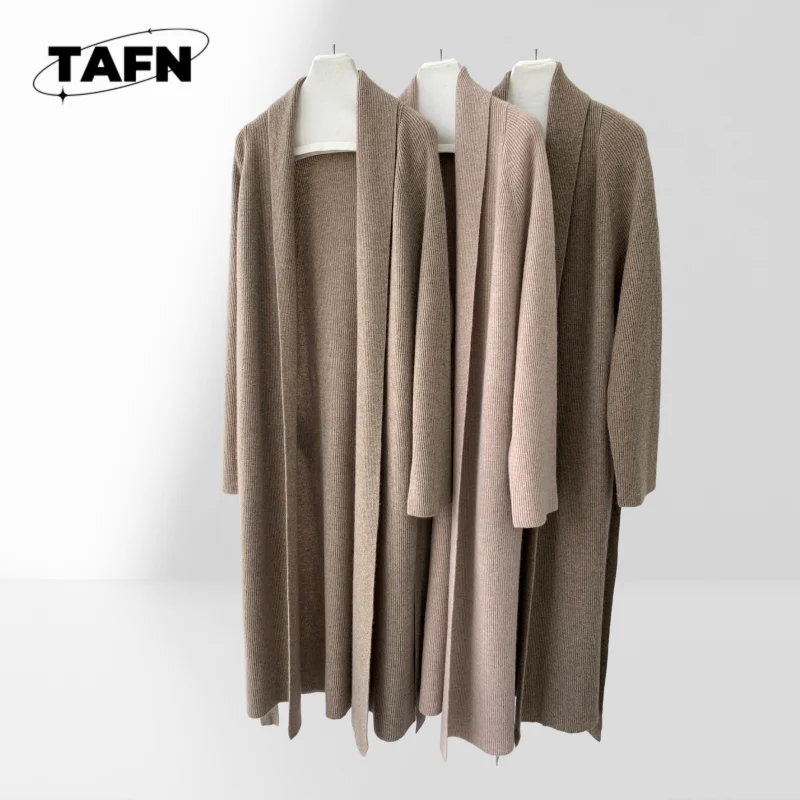 100% Cashere Women's Casual Longline Trench Coat Relaxed Fit Long Sleeve Overcoat Street Style Overcoat with Lapel Design AJ1660