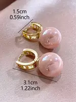 1 Pair Elegant & Exquisite Pink Faux Pearl Hollow Out And Inlaid Rhinestone Female Hoop Earrings - Image 5