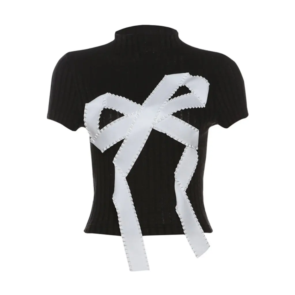 

Women's Slim Fit round Neck Short Sleeve Top Fashionable Solid Color Spring New Arrival European American Style for Women