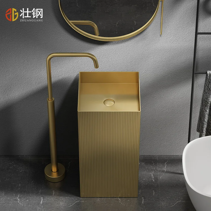 New Design Vertical Brushed Finish Pedestal Sink Basin Freestanding 304 Stainless Steel Premium High-End Bathroom Sink,Black