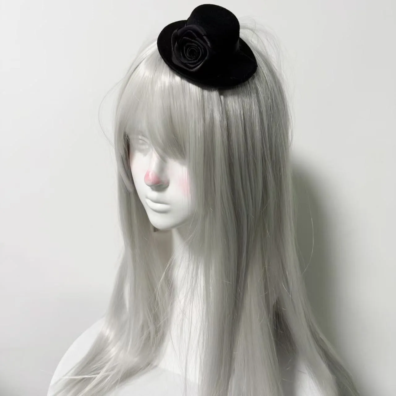 ロリータ ゴシック ヘッドピース ブラック ホワイト ローズ ヘアピン ミニ フラット ハット ヘア アクセサリー Y2K スパイシー ガール ヘア クリップ
