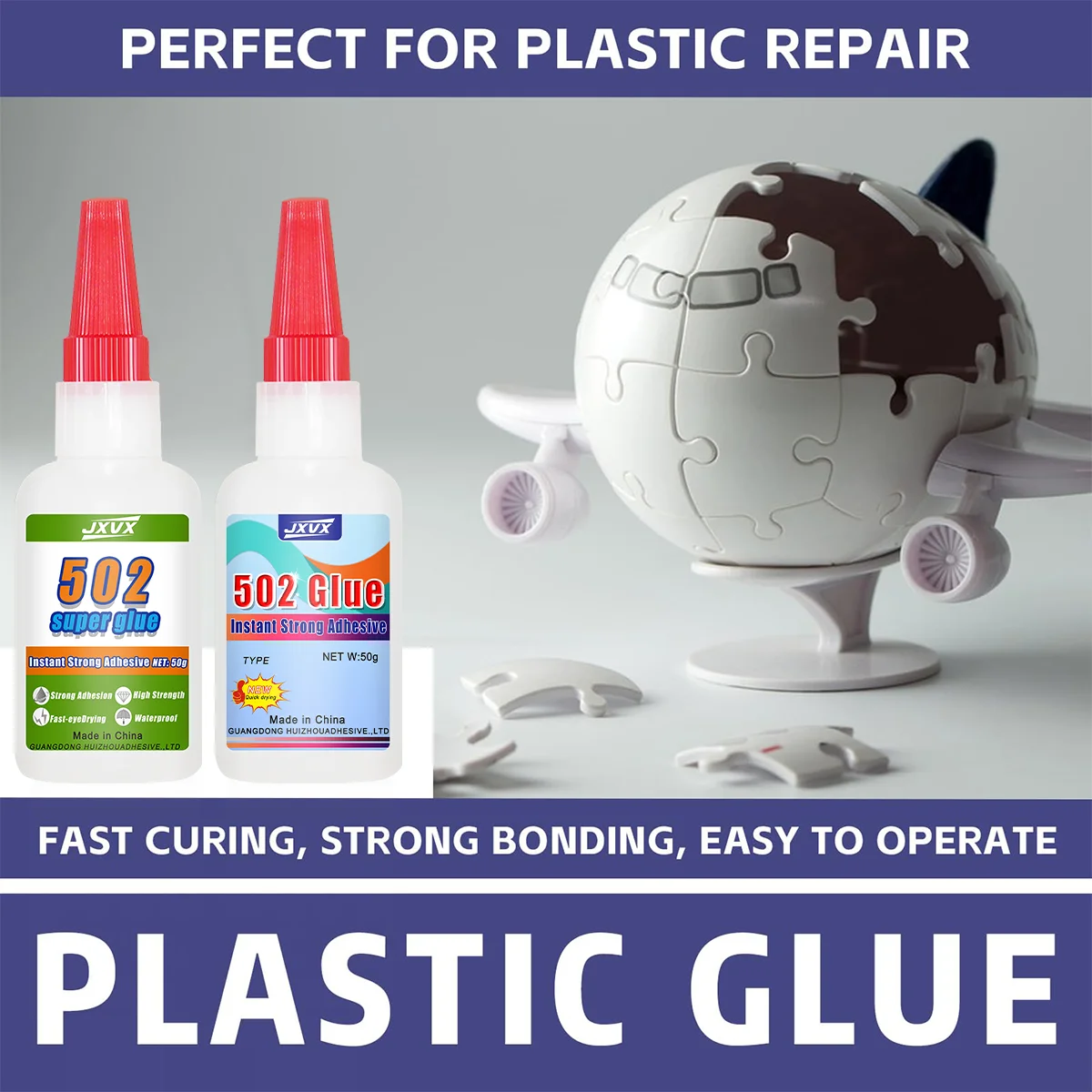 50g 502 Super Plastic Glue Professional Adhesive Transparent Cyanoacrylate Glue Fast Drying Odorless Long Lasting Bonding Acrylic, DIY Crafts, Includes precision dispenser 1-5pcs.