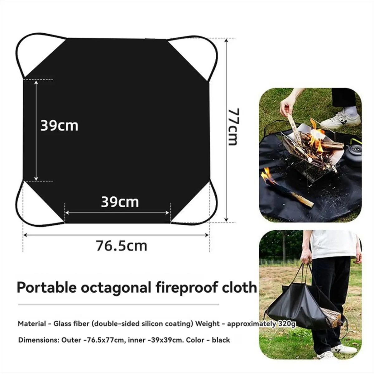 M10K  Outdoor Camping Fireproof Cloth Hand Drawn Silicone Coating High Temperature Barbecue Insulation Pad