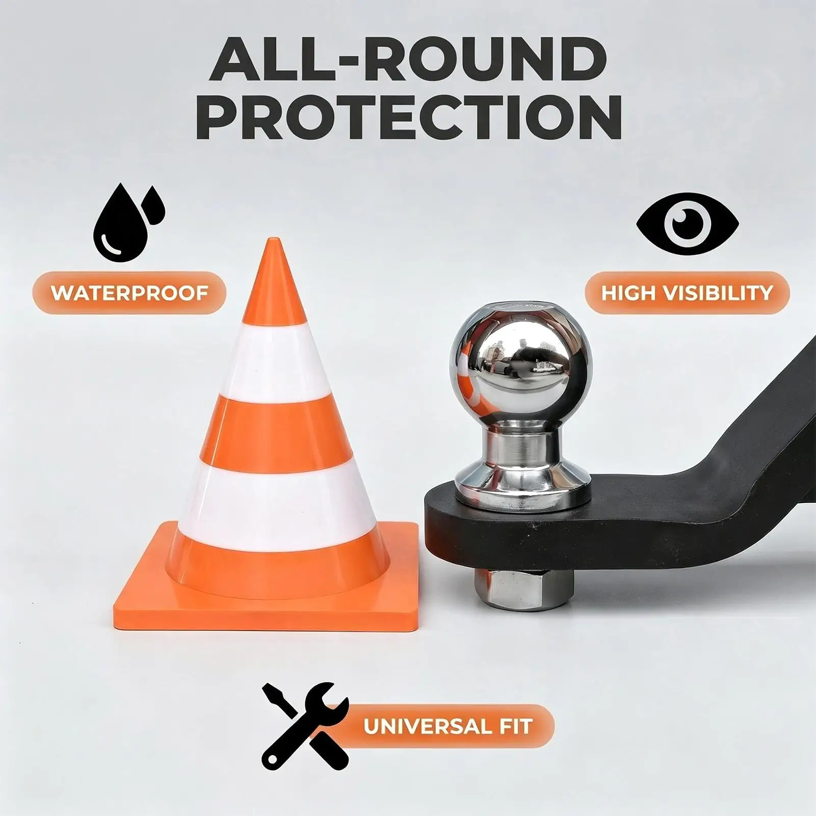 Hitch Ball Cover Traffic Cone Shape Towball Protector Trailer Coupling Dust Cover Trailer Hook Cover For car Parking Driving
