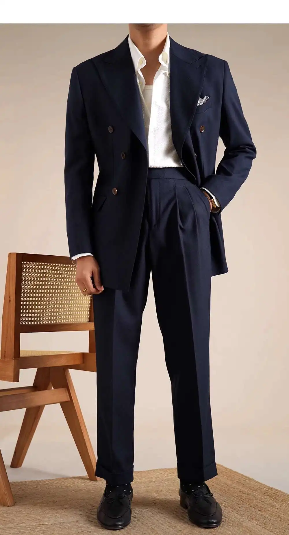 Double Breasted Wedding Suit Men Tuxedo Suit Smoking Homme Mariage Traje Novio 2024 Wool Italian Blazers Suit For Men's Business - view 5