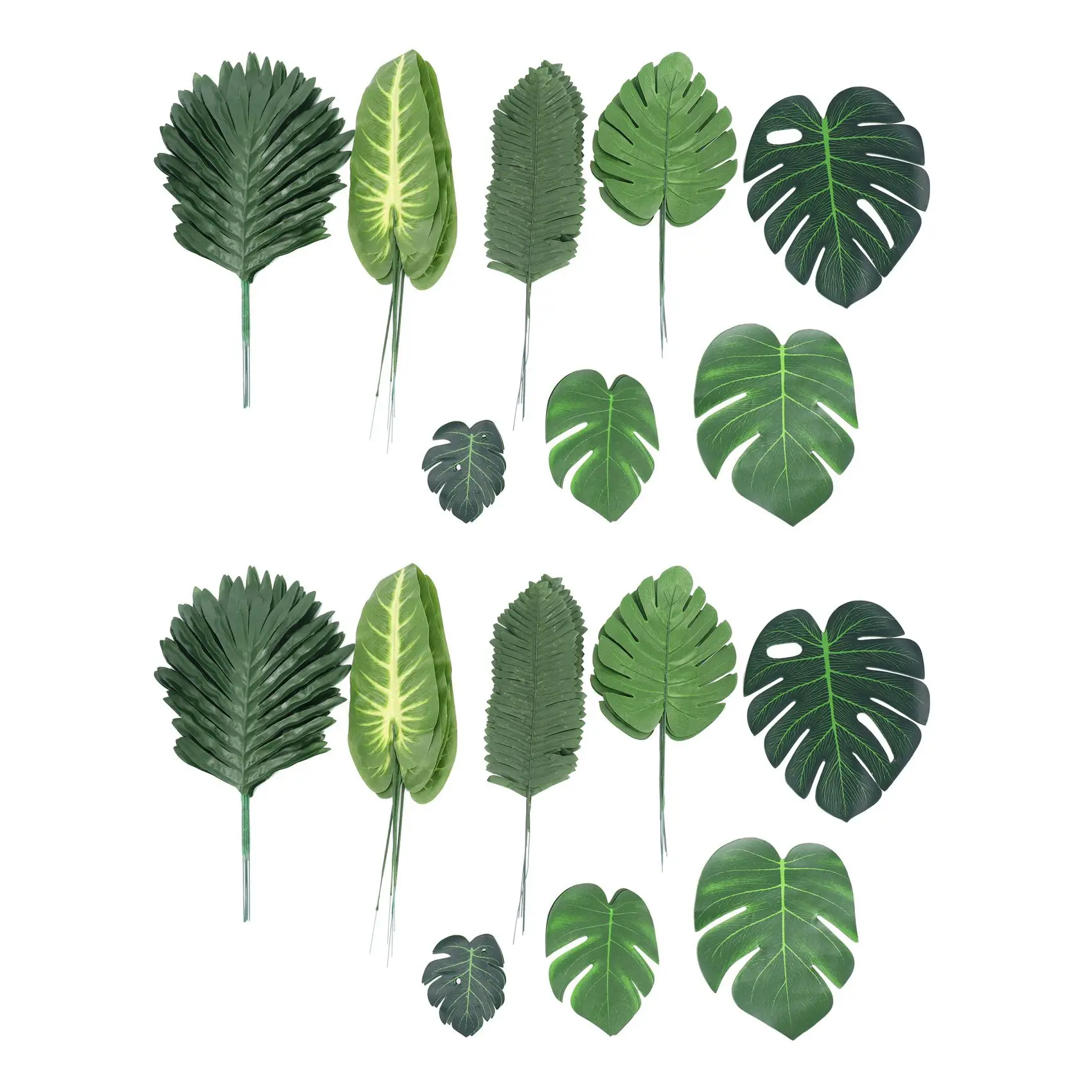 

A50U 136 Pieces 8 Kinds Tropical Party Decorations Jungle Monstera Leaves , Artificial Palm Leaves With Faux Stem