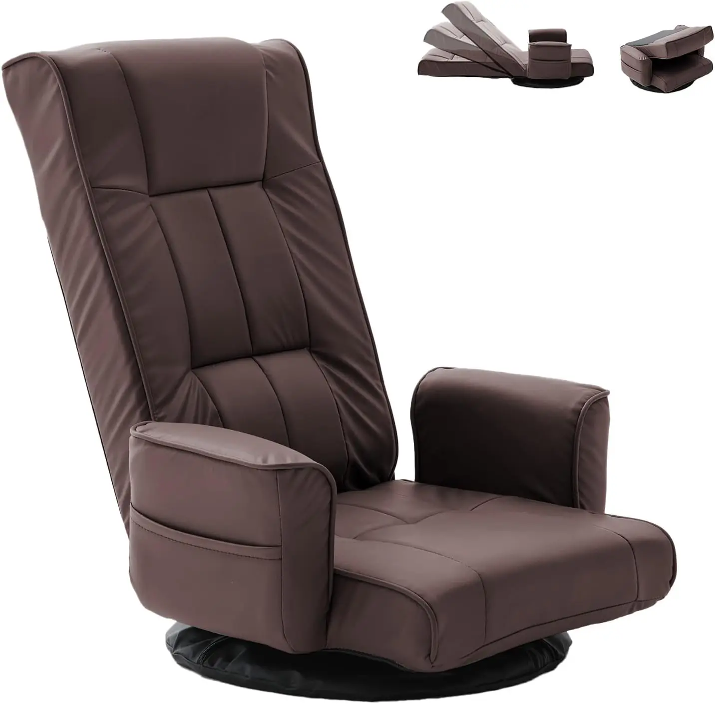 360° Swivel Floor Chair with Armrests, 14-Position Adjustable Floor Lounger for Adults, Folding Padded Floor Seat with Backrest