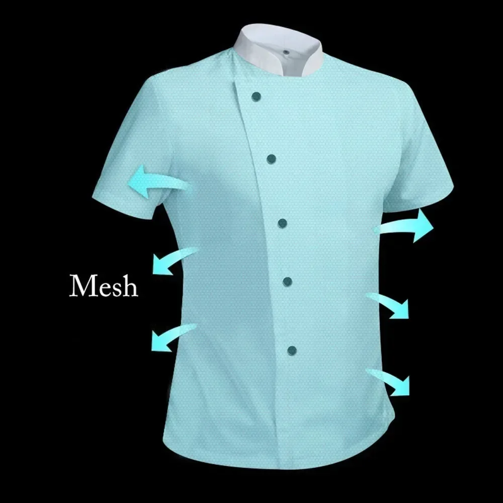 Arbeit Hotel Logo Bäcker Koch Ärmel T-Shirt Mesh Mantel atmungsaktive Uniform Kleidung Koch kurze Restaurant Kellner