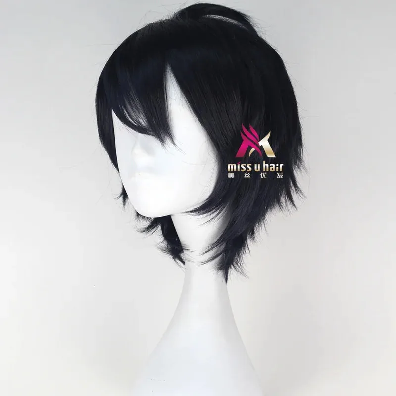 جودة عالية أنيمي ساروف نهاية يويتشيرو هياكويا شعر مستعار أسود تأثيري الأزرق مزيج مقاومة للحرارة الباروكات الشعر الاصطناعية + غطاء شعر مستعار #3