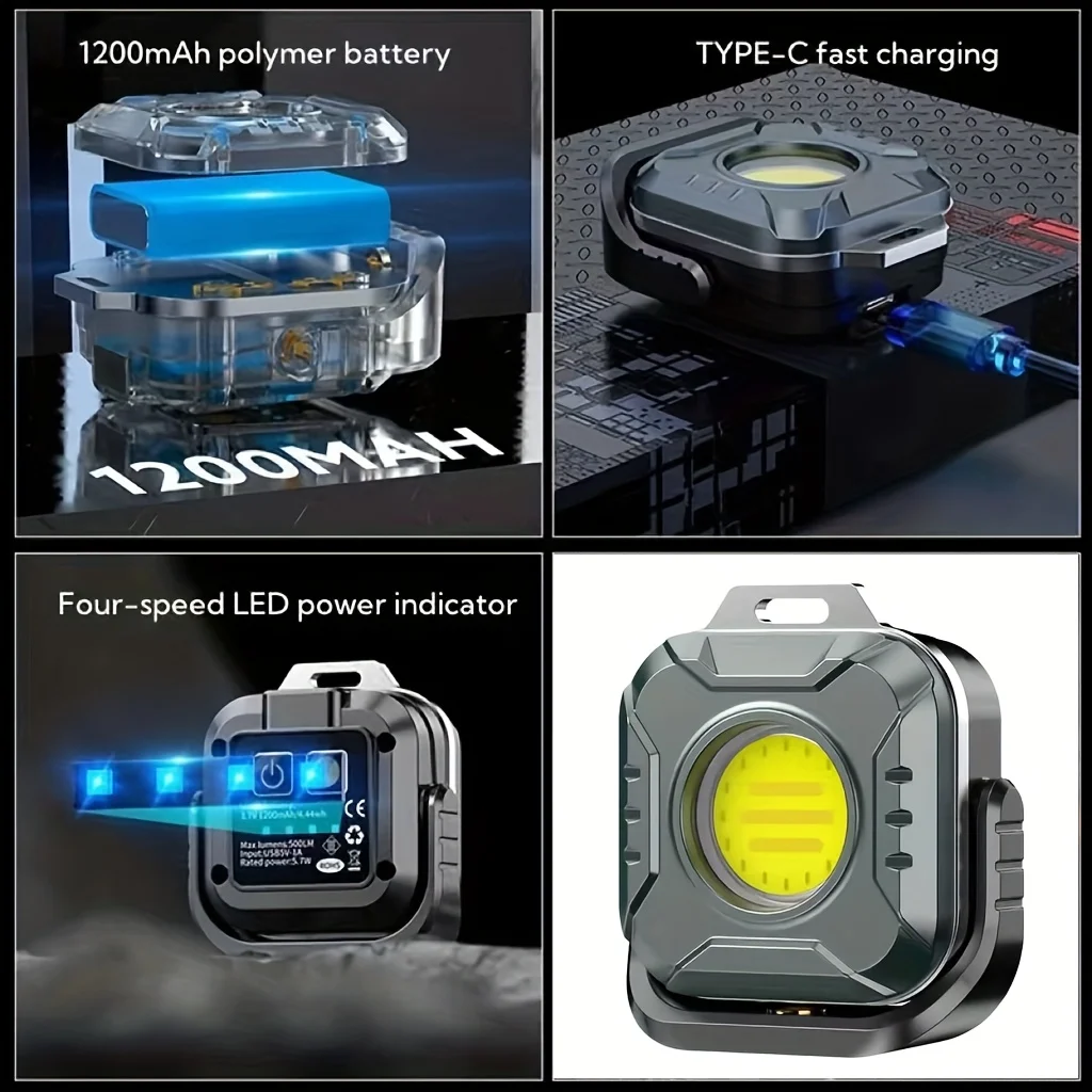 Mini LED Work Light Multifunctional Rechargeable with Buckle Luminous Flashlight Outdoor Camping  Led Keychain Flashlight