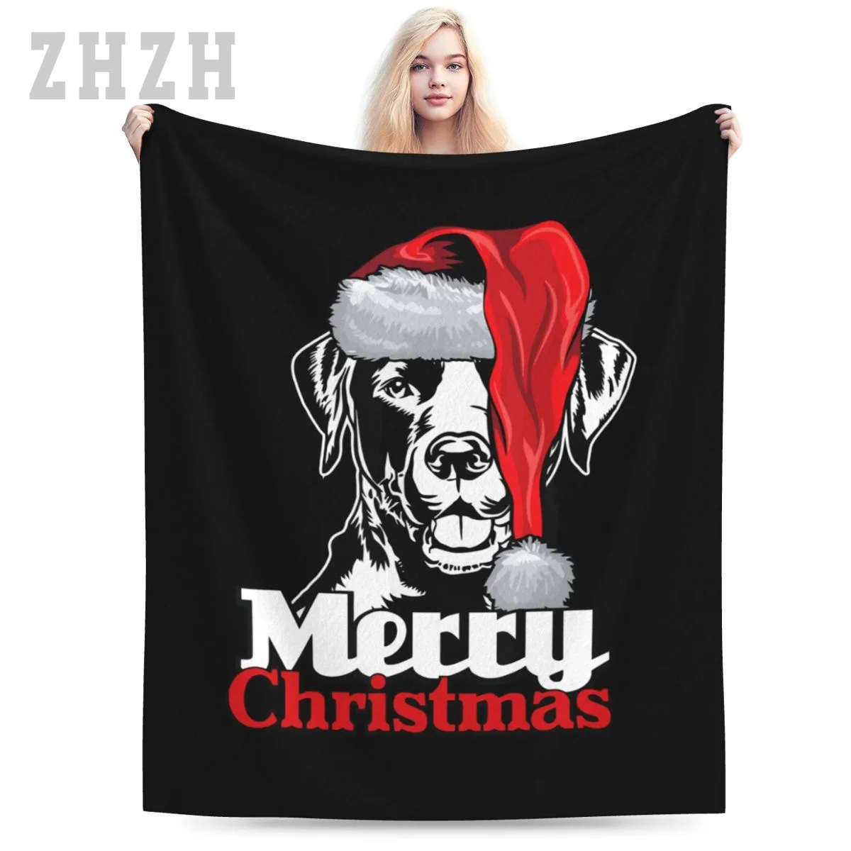 Blanket Labrador Retriever Dog Santa Hat Merry Christmas Flannel Multifunction Camping Sofa Cover Keep Warm