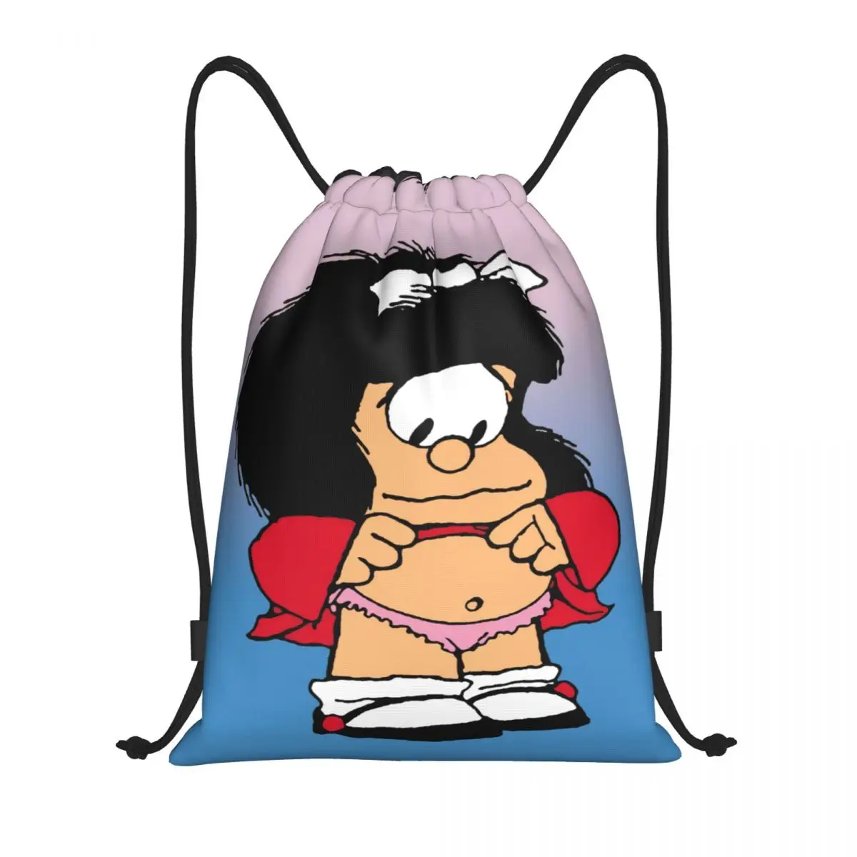 Custom Funny Cartoon Comic Mafalda Drawstring Backpack Bags Women Men Lightweight Gym Sports Sackpack Sacks for Traveling